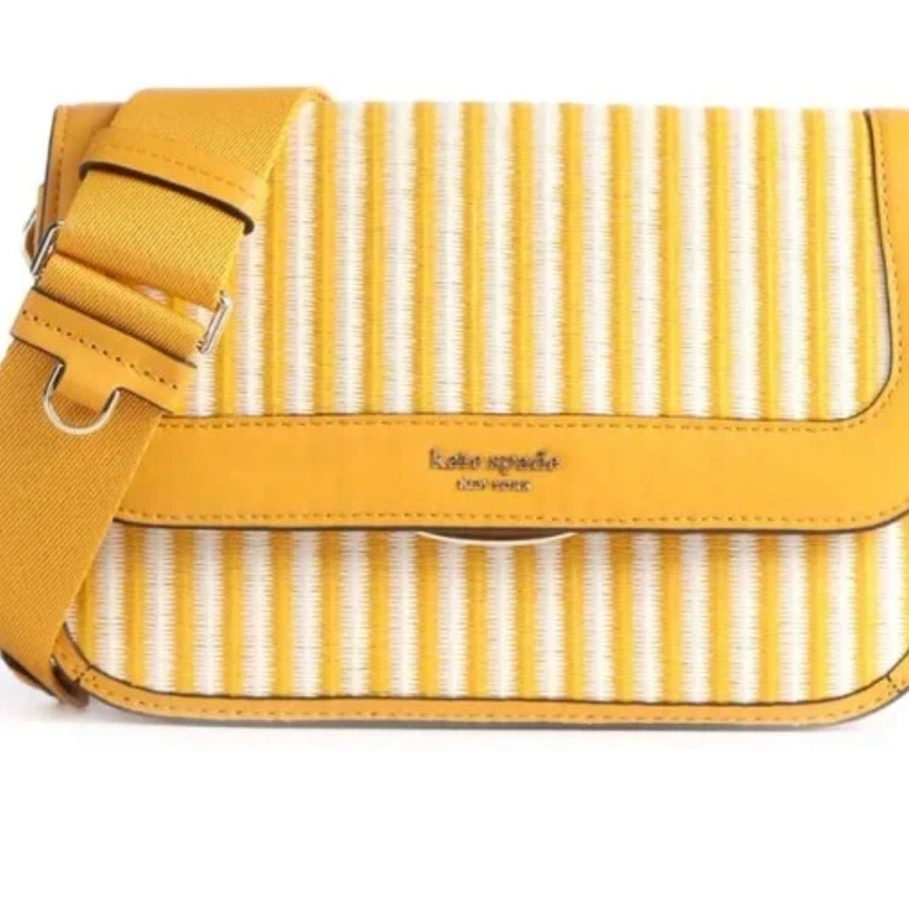 Kate Spade Medium Buddie Striped Straw Shoulder Bag Sunglow Multi